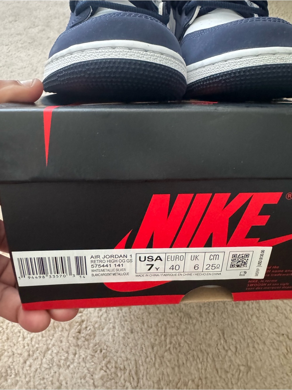 Nike Men's High-Top Sneakers in Navy and White - Picture 3 of 3